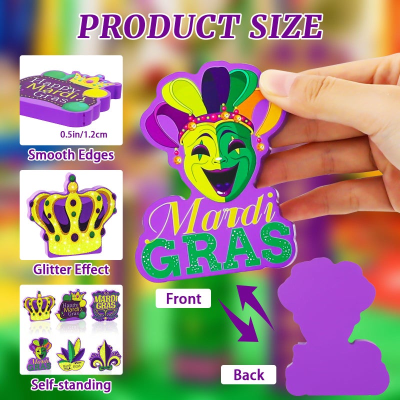 YGEINIT 6 Pcs Mardi Gras Table Decorations, Carnival Wooden Table Centerpiece Sign, Mardi Gras Tiered Tray Decor for Home Room Kitchen Mantel Masquerade New Orleans Style Party Favors Decor Supplies - Image 3