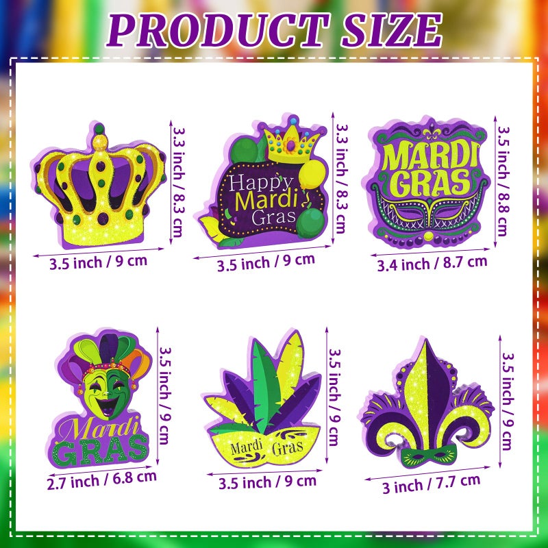 YGEINIT 6 Pcs Mardi Gras Table Decorations, Carnival Wooden Table Centerpiece Sign, Mardi Gras Tiered Tray Decor for Home Room Kitchen Mantel Masquerade New Orleans Style Party Favors Decor Supplies - Image 2