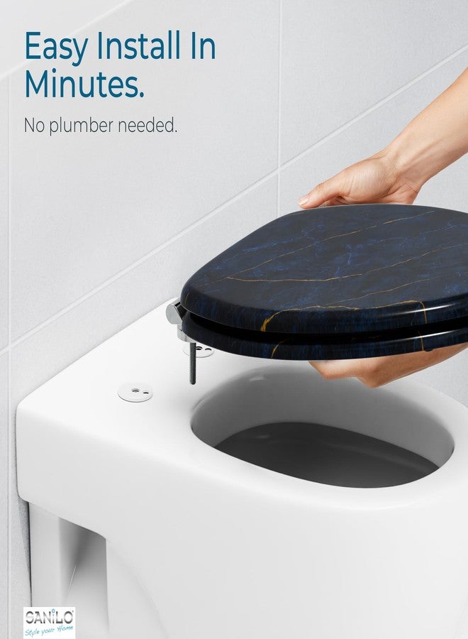 SANILO Wooden Toilet Seat with Soft Close [ELONGATED] - Decorative, Quiet & Slow Close Molded Wood Seat - With Strong Bumpers & Hinges - Adjustable Fit - Marble Dark Blue - Image 5