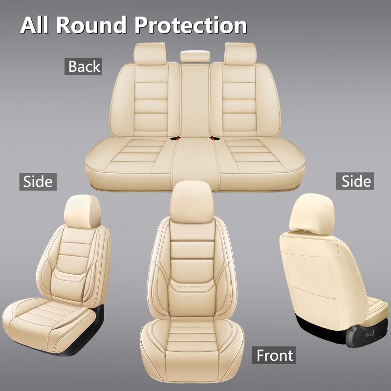 NS YOLO Leather Car Seat Covers Front Pair,Universal Fit for Most Cars,SUVs and Sedans,Waterproof Luxury Leatherette Cushions, 2 Car Seat Protectors (Beige, Front Pair-2 Seats(Driver and Passenger)) - Image 2
