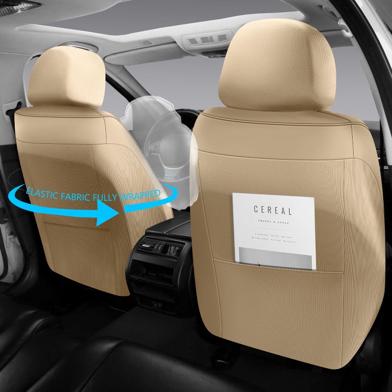 NS YOLO Leather Car Seat Covers Front Pair,Universal Fit for Most Cars,SUVs and Sedans,Waterproof Luxury Leatherette Cushions, 2 Car Seat Protectors (Beige, Front Pair-2 Seats(Driver and Passenger)) - Image 4