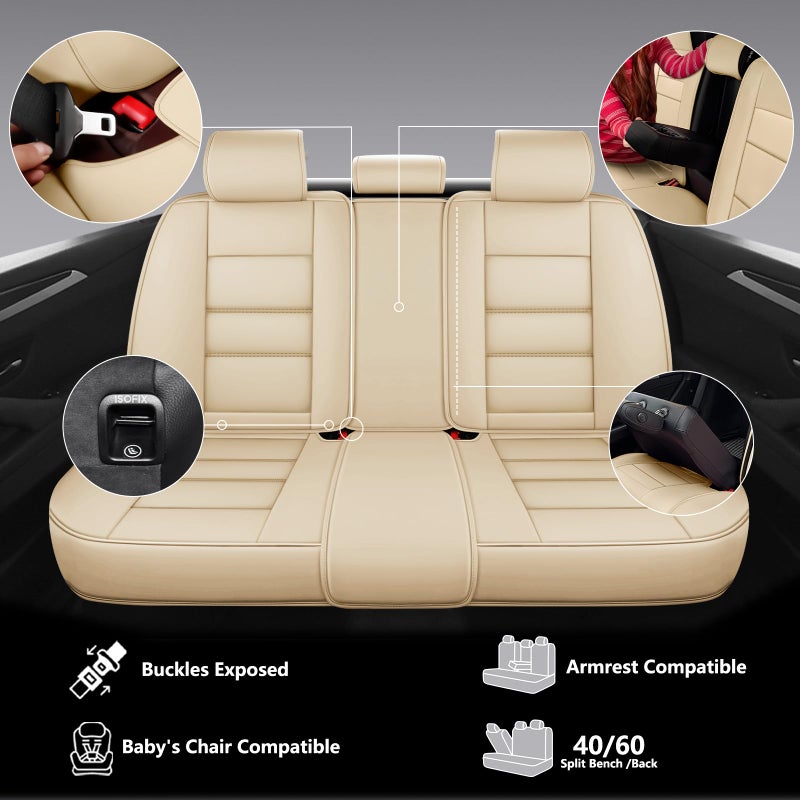 NS YOLO Leather Car Seat Covers Front Pair,Universal Fit for Most Cars,SUVs and Sedans,Waterproof Luxury Leatherette Cushions, 2 Car Seat Protectors (Beige, Front Pair-2 Seats(Driver and Passenger)) - Image 5