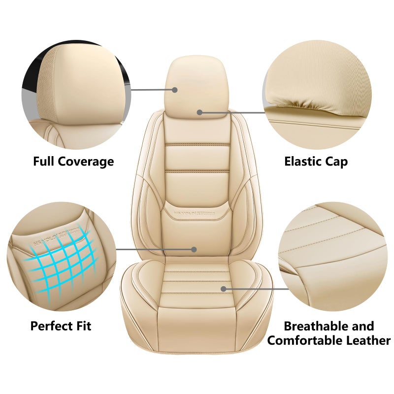 NS YOLO Leather Car Seat Covers Front Pair,Universal Fit for Most Cars,SUVs and Sedans,Waterproof Luxury Leatherette Cushions, 2 Car Seat Protectors (Beige, Front Pair-2 Seats(Driver and Passenger)) - Image 3