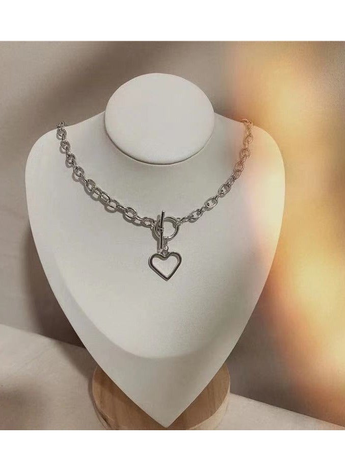 Goolsky Vintage Punk Heart Pendant Necklace – Bold Chunky Metal Chain, Hip-Hop Street Style Jewelry, Edgy Fashion - Image 1