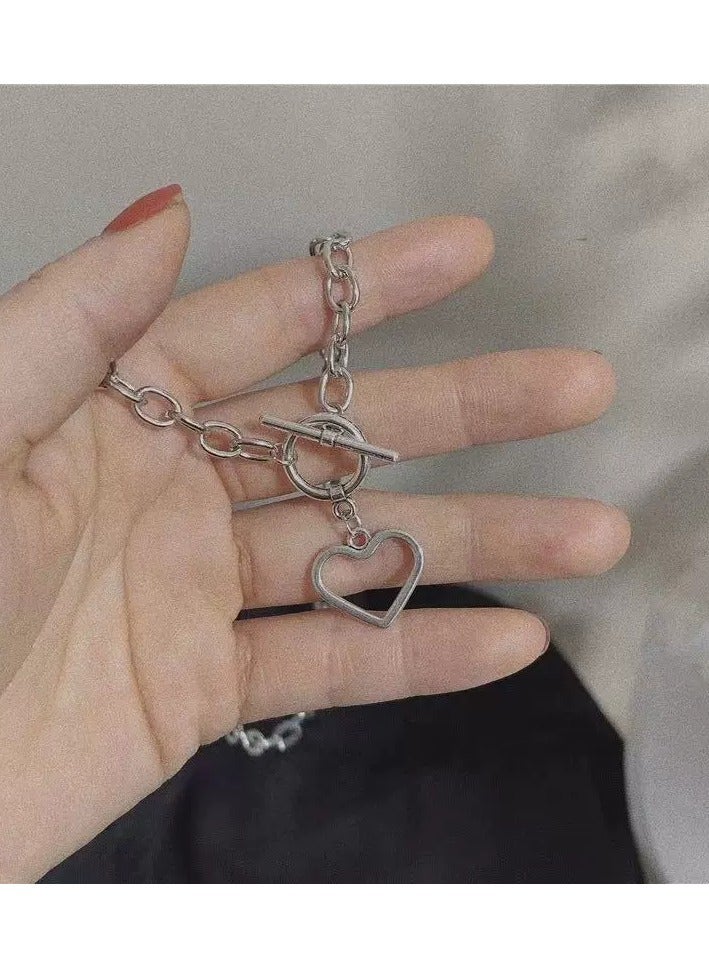 Goolsky Vintage Punk Heart Pendant Necklace – Bold Chunky Metal Chain, Hip-Hop Street Style Jewelry, Edgy Fashion - Image 3