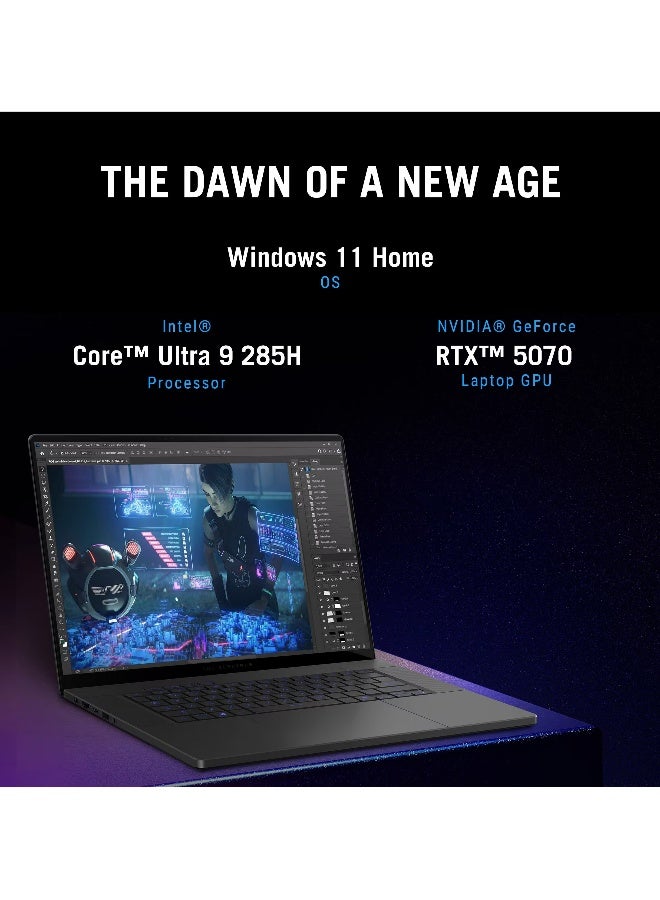 أسوس لابتوب الألعاب ROG Zephyrus مع شاشة WQXGA بحجم 16 بوصة، معالج Core Ultra 9-285H/ذاكرة RAM سعة 16 جيجابايت/قرص SSD سعة 2 تيرابايت/رسومات NVIDIA GeForce RTX 5070/نظام Windows 11 Home مع (لوحة ماوس Consumix) - Image 4