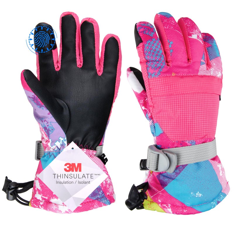 TRIWONDER Kids Winter Snow Ski Gloves Waterproof Touch Screen Cold Weather Gloves Boys Girls Snowboarding Skiing Sport Mittens (Rose Red, S (9-13 Years Old)) - Image 1
