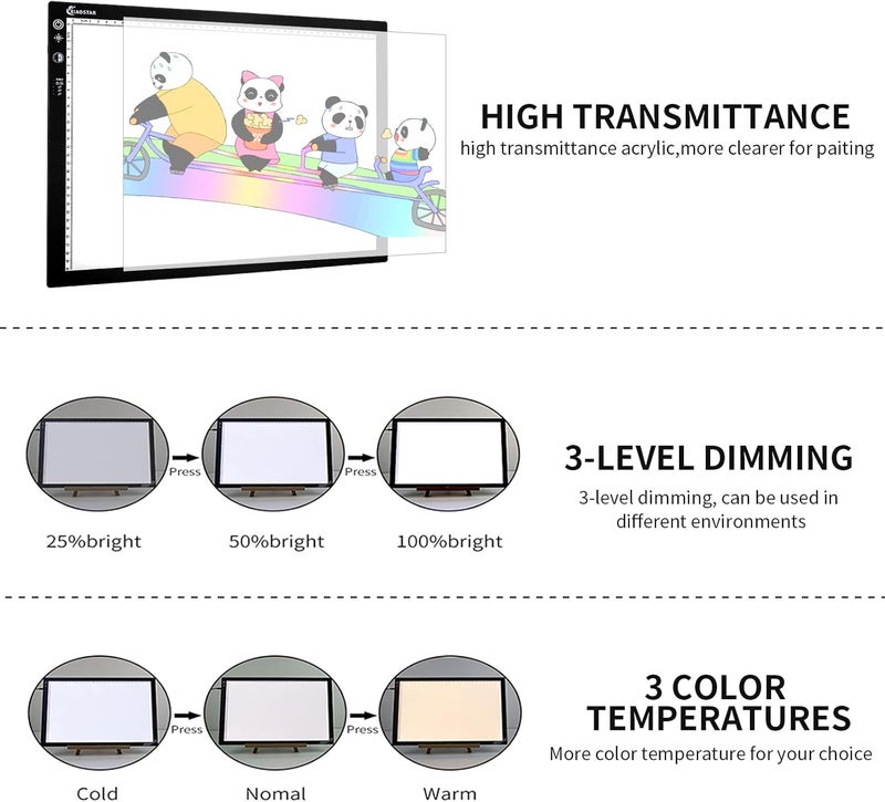XIAOSTAR Light Box Drawing Pad A3, Dimmable 3 Brightness and Colour Temperature with Type-C Charge Cable and Brightness Adjustable for Artists, AnimationDrawing, Sketching, Animation, X-ray Viewing (A3-STK) - Image 4