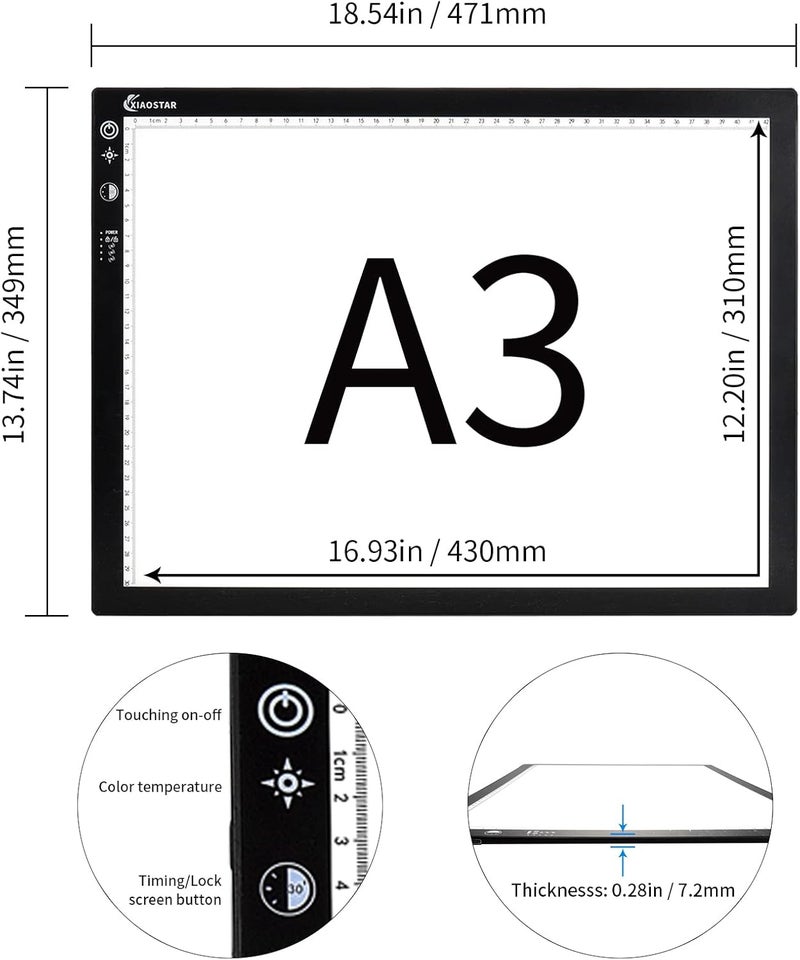 XIAOSTAR Light Box Drawing Pad A3, Dimmable 3 Brightness and Colour Temperature with Type-C Charge Cable and Brightness Adjustable for Artists, AnimationDrawing, Sketching, Animation, X-ray Viewing (A3-STK) - Image 2