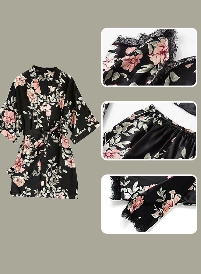 NIBEMINENT 5-Pack Women's Sleepwear Set Sling Lace Nightdress Sweet Pajama Home Wearing Clothes Loungewear Suits Floral Printing Ladies Nightwear Lingerie Robe Underwear Shorts Summer Spring - Image 4