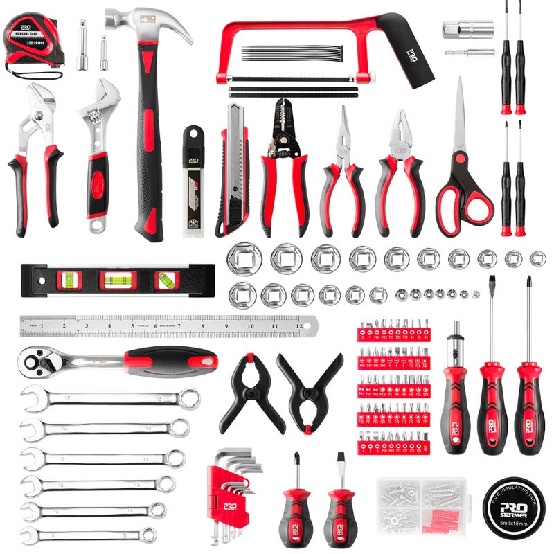Prostormer 259-Piece Tool Kit, General Household Hand Tool Set with Plastic Storage Toolbox, Portable Complete Repair Tool Box for Home and Car (Red) - Image 2