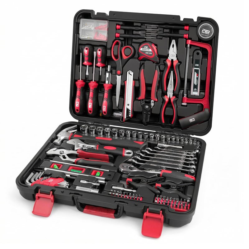 Prostormer 259-Piece Tool Kit, General Household Hand Tool Set with Plastic Storage Toolbox, Portable Complete Repair Tool Box for Home and Car (Red) - Image 1