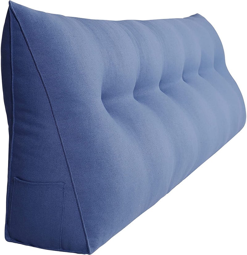 INDIDECOR INDIDECOR 80567 Reading Bed backrest Pillow Large Wedge Pillows Throw Headboard Back Support Body Lumbar Backrest Reading Linen Blue 150 cm x 21 cm x 50 cm - Image 4