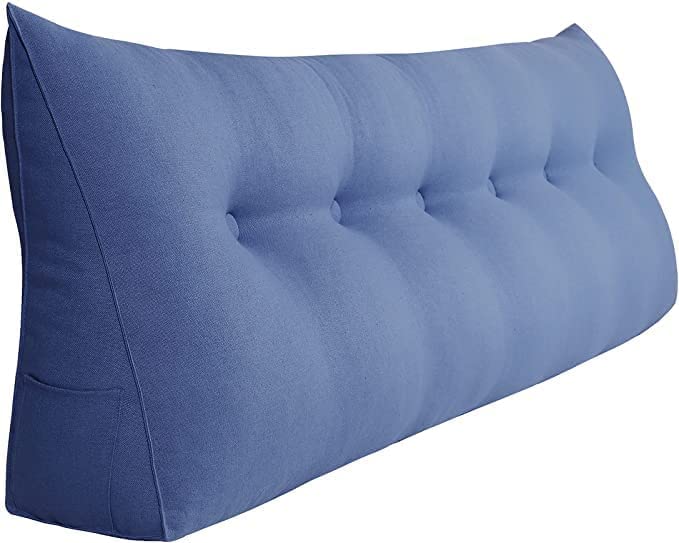 INDIDECOR INDIDECOR 80567 Reading Bed backrest Pillow Large Wedge Pillows Throw Headboard Back Support Body Lumbar Backrest Reading Linen Blue 150 cm x 21 cm x 50 cm - Image 1