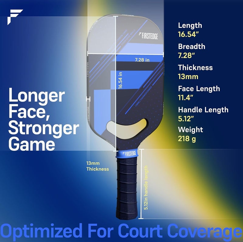 FIRSTEDGE AeroFusion Japanese Toray T700 Carbon Fibre Edgeless Premium Thermoformed Pickleball Paddle, 2 Balls, Overgrip, Eraser (Gift Set) - Image 3