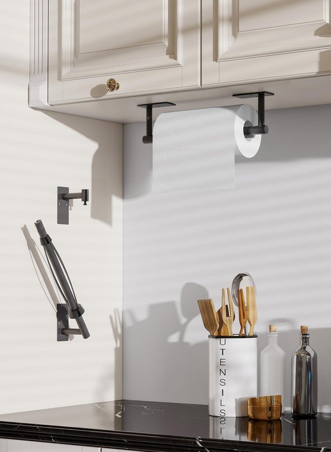 BATHDANCE Paper Towel Holder -Under Cabinet Paper Towel Holder, Single Hand Operable Roll Holder with Damping Effect,No Drilling or Wall Mounted Stainless Steel for Kitchen Bathroom (Matte Black) - Image 4