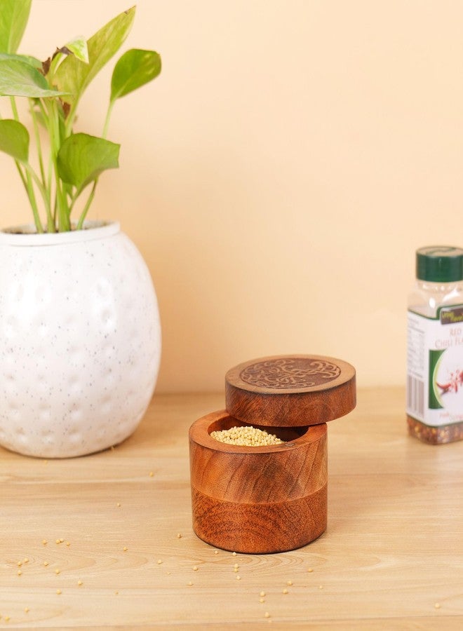 Hashcart Salt Cellar Storage Box, Handcrafted Mango Wood Spice Box Container with Magnetic Lid, Salt Holder with Swivel Lid for Tabletop, Countertop, Kitchen, Dining Table, 3.5 x 2.75 Inches - Image 1