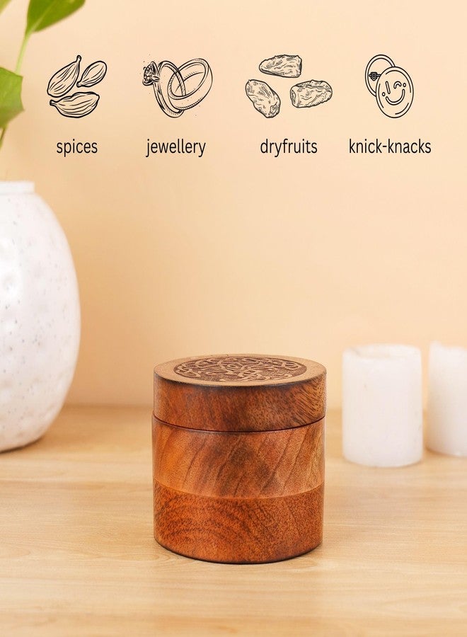 Hashcart Salt Cellar Storage Box, Handcrafted Mango Wood Spice Box Container with Magnetic Lid, Salt Holder with Swivel Lid for Tabletop, Countertop, Kitchen, Dining Table, 3.5 x 2.75 Inches - Image 4