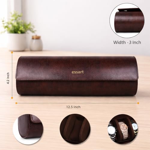 essart 5-Slot Watch Roll Travel Organizer – Premium PU Leather Watch Storage Case, Portable Travel Watch Roll for Men & Women, & Gift Box - Image 3