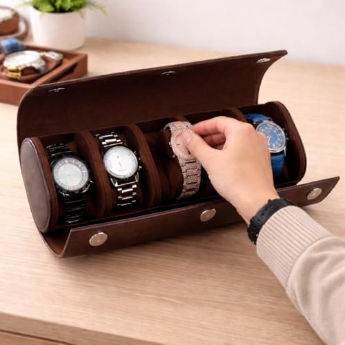 essart 5-Slot Watch Roll Travel Organizer – Premium PU Leather Watch Storage Case, Portable Travel Watch Roll for Men & Women, & Gift Box - Image 5