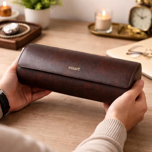 essart 5-Slot Watch Roll Travel Organizer – Premium PU Leather Watch Storage Case, Portable Travel Watch Roll for Men & Women, & Gift Box - Image 4