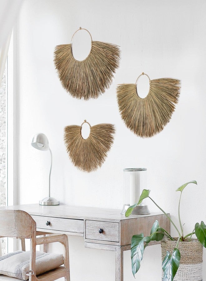 PEMAR Rustic Boho Wall Hanging Decor: Set of 3 Woven Seagrass Fans - Perfect for Living Room, Bedroom & Headboard Art (XL: 35.4" D, L: 27.6" D, M: 19.7" D) - Image 1