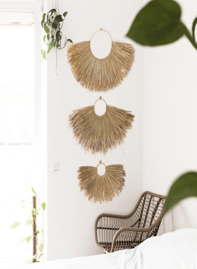 PEMAR Rustic Boho Wall Hanging Decor: Set of 3 Woven Seagrass Fans - Perfect for Living Room, Bedroom & Headboard Art (XL: 35.4" D, L: 27.6" D, M: 19.7" D) - Image 5