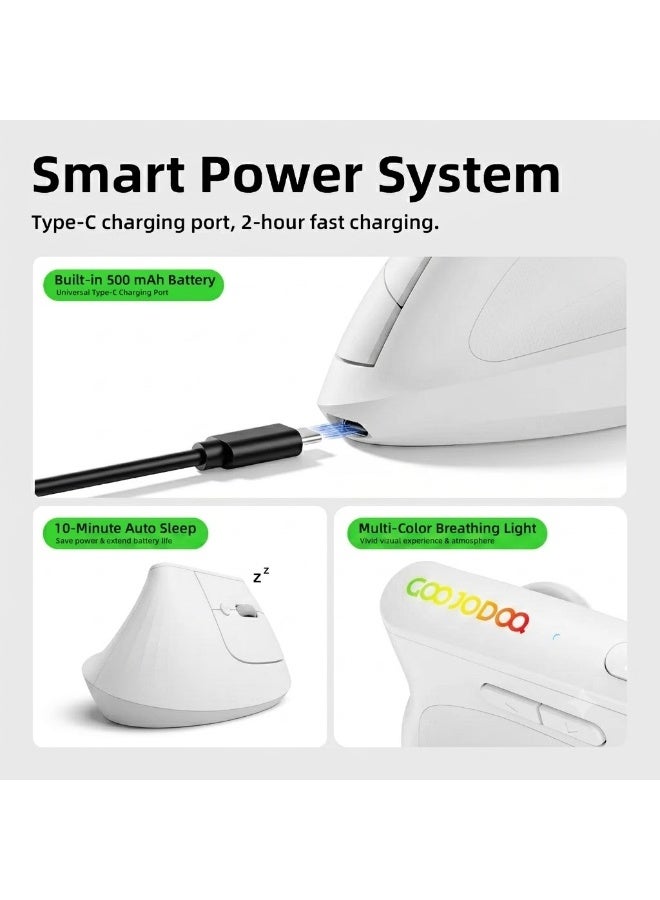 GOOJODOQ Wireless Ergonomic Vertical Mouse, Bluetooth 5.0 & 2.4GHz, Adjustable DPI, Rechargeable - Image 3