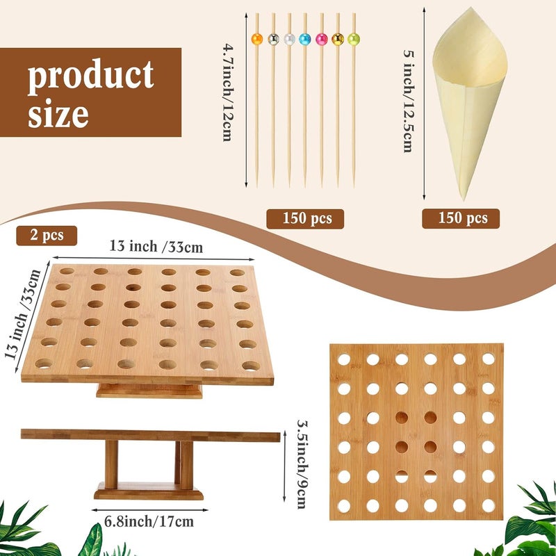Rtteri 150pc Disposable Wooden Food Cones with 36 Holes Bamboo Ice Cream Cone Holder Display Stand and 150 Colorful Bamboo Stick for Restaurant Catered Events Party or Buffets Ice Cream Food Trucks - Image 2