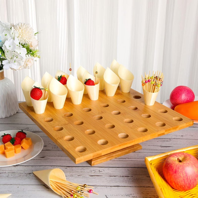 Rtteri 150pc Disposable Wooden Food Cones with 36 Holes Bamboo Ice Cream Cone Holder Display Stand and 150 Colorful Bamboo Stick for Restaurant Catered Events Party or Buffets Ice Cream Food Trucks - Image 5
