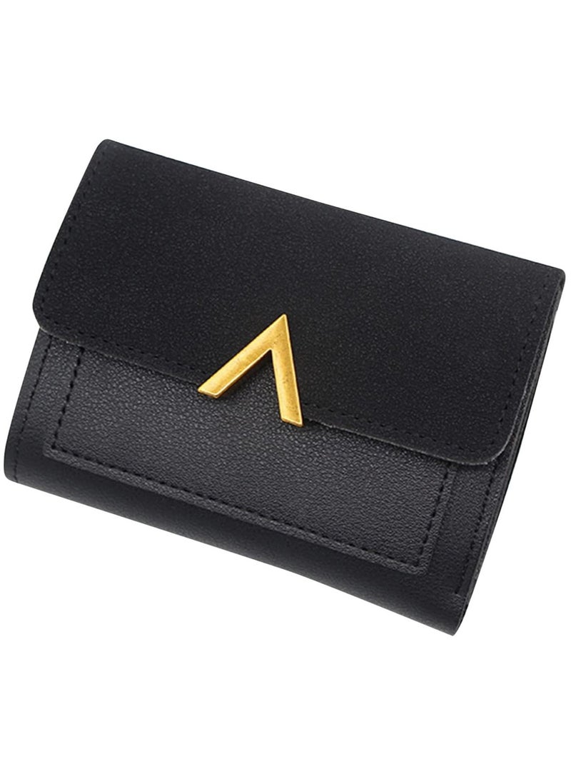 Women's Wallet Small Compact 3 fold Leather purse passport ID Holder with Coin Pocket (Black)  - Image 1