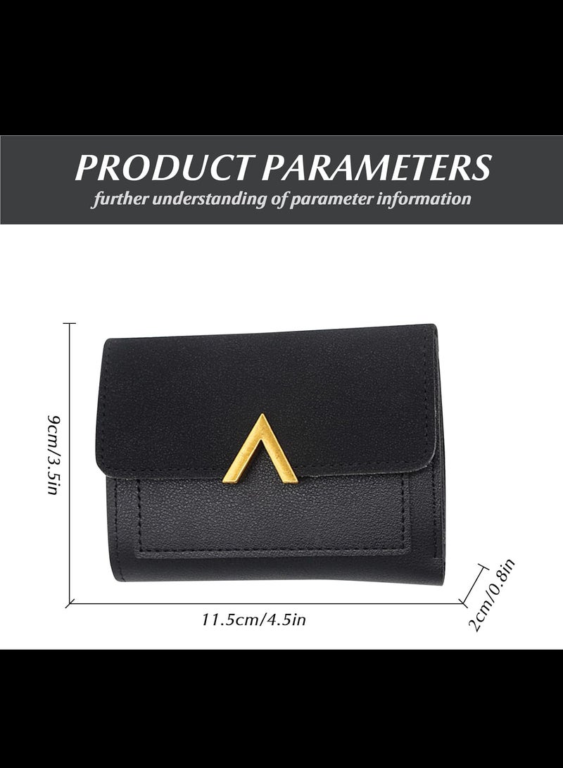 Women's Wallet Small Compact 3 fold Leather purse passport ID Holder with Coin Pocket (Black)  - Image 2