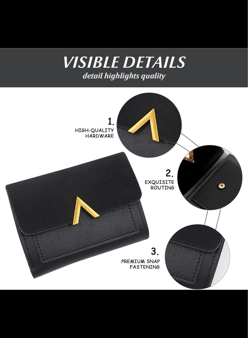 Women's Wallet Small Compact 3 fold Leather purse passport ID Holder with Coin Pocket (Black)  - Image 3
