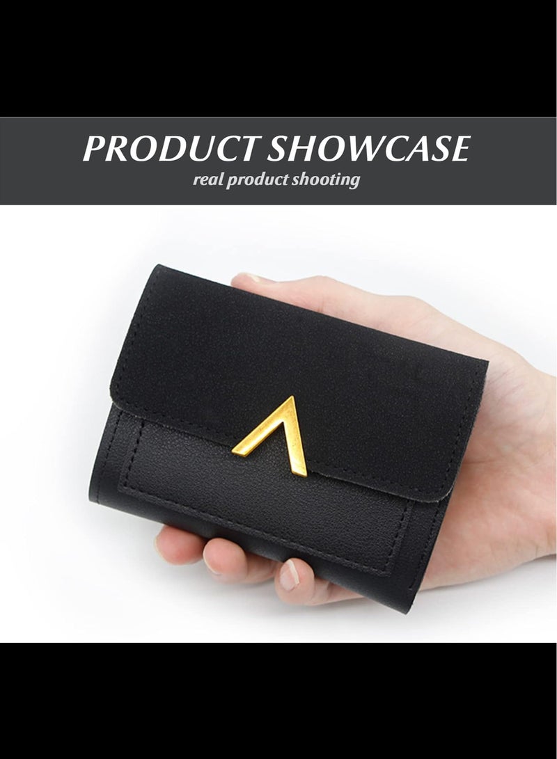 Women's Wallet Small Compact 3 fold Leather purse passport ID Holder with Coin Pocket (Black)  - Image 5