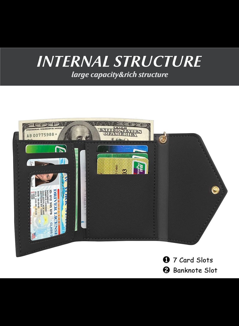Women's Wallet Small Compact 3 fold Leather purse passport ID Holder with Coin Pocket (Black)  - Image 4