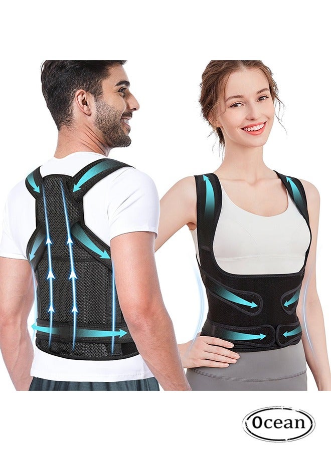 مُصحح وضع الظهر ووضعه للنساء والرجال، مُصحح وضع الظهر، تصحيح العمود الفقري، تصحيح وضع الظهر القابل للتعديل، أسود - Image 1