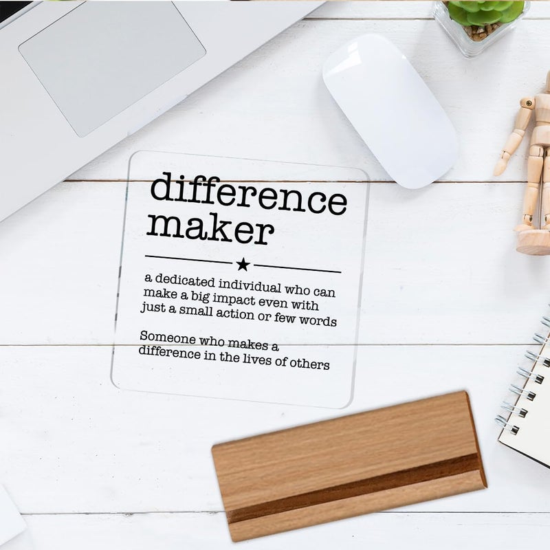 Oqtumes Appreciation Gifts for Leader Boss Mentor Coworker Teacher Difference Maker Gift Difference Maker Definition Clear Desk Decorative Sign Acrylic Sign With Wooden Stand for Desk Table Shelf - Image 5