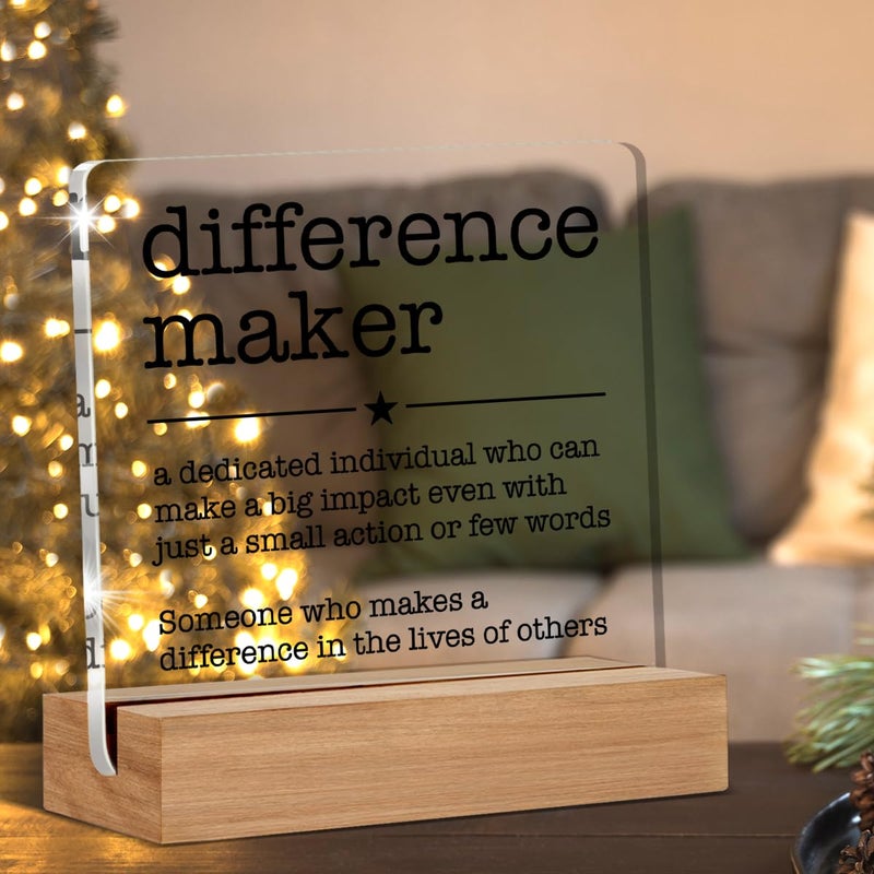 Oqtumes Appreciation Gifts for Leader Boss Mentor Coworker Teacher Difference Maker Gift Difference Maker Definition Clear Desk Decorative Sign Acrylic Sign With Wooden Stand for Desk Table Shelf - Image 3