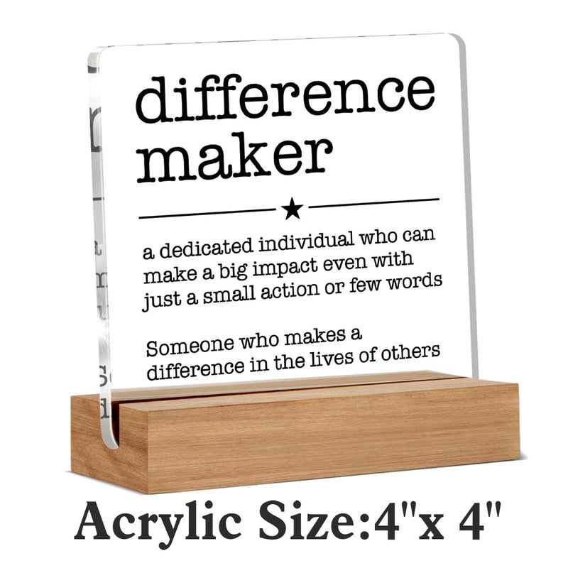 Oqtumes Appreciation Gifts for Leader Boss Mentor Coworker Teacher Difference Maker Gift Difference Maker Definition Clear Desk Decorative Sign Acrylic Sign With Wooden Stand for Desk Table Shelf - Image 2