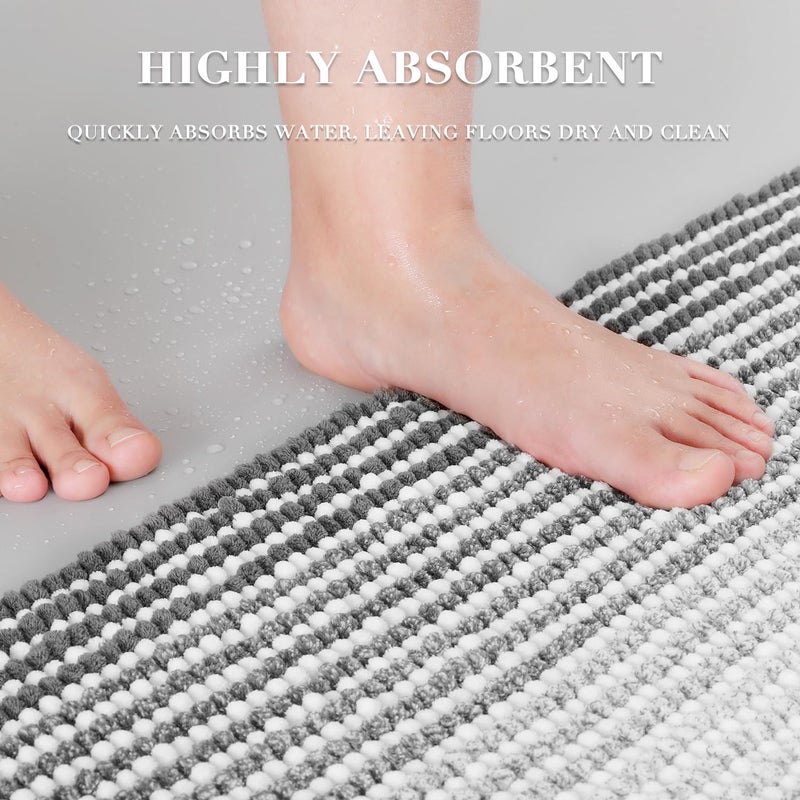 BSICPRO Bathroom Rugs and Mats Sets, 2 Piece Thick Absorbent Chenille Bath Mat Rug Set Non Slip, Soft Shaggy Bath Room Floor Mats for Bathroom, Machine Washable (Gray, 20" x 60" Plus 20" x 32") - Image 5