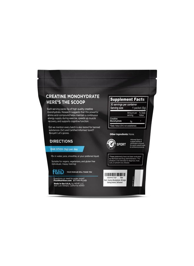 Fluid - - Ultra-Fine Micronized 100% Creatine Monohydrate, Informed Sport Certified, Safe For Athletes, 5G Serving (30 Single Servings) - Image 1