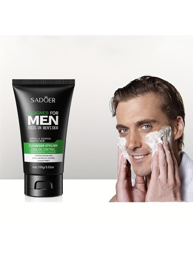 SADOER Men's Face Cleanser 100G Centella Asiatica Salicylic Acid Facial Cleanser for Men Deep Cleaning Oil Control Clean Pores Stylish Men Face Wash - Image 5
