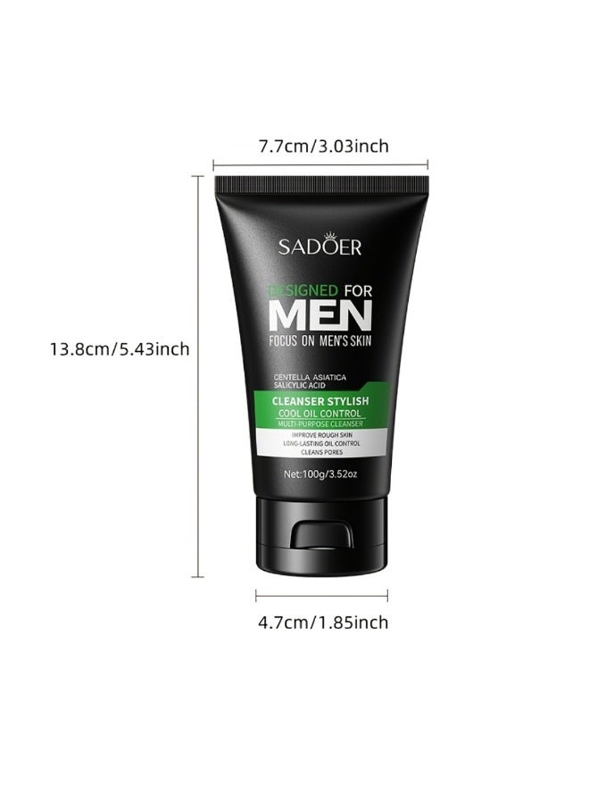 SADOER Men's Face Cleanser 100G Centella Asiatica Salicylic Acid Facial Cleanser for Men Deep Cleaning Oil Control Clean Pores Stylish Men Face Wash - Image 2