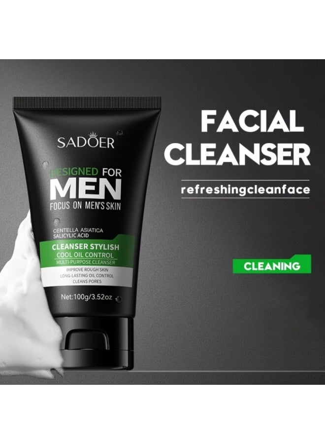 SADOER Men's Face Cleanser 100G Centella Asiatica Salicylic Acid Facial Cleanser for Men Deep Cleaning Oil Control Clean Pores Stylish Men Face Wash - Image 4