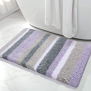 Buganda Microfiber Striped Bathroom Rugs Bath Mat (Purple-Grey, 17"x24") Extra Thick, Soft and Shaggy, Absorbent, - Image 1