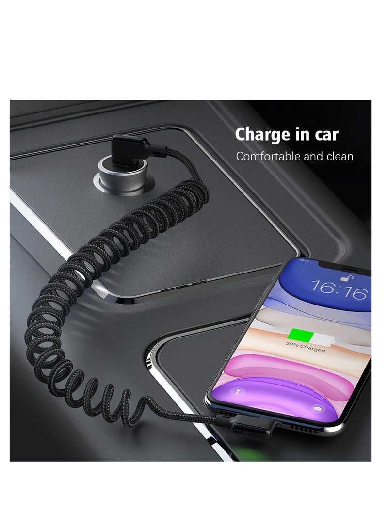 SYOSI Coiled Charging Cable, for Car offices and bedrooms, Right Angle Design Gaming LED Cord 6ft/1.8m Elastic Nylon Cable, Charge and Sync for Phone XS/XS Max/XR, Pad Pro Air 2 and More - Image 4