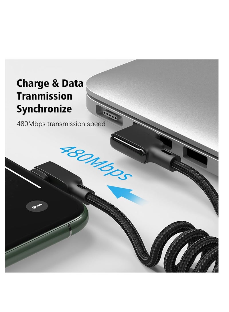 SYOSI Coiled Charging Cable, for Car offices and bedrooms, Right Angle Design Gaming LED Cord 6ft/1.8m Elastic Nylon Cable, Charge and Sync for Phone XS/XS Max/XR, Pad Pro Air 2 and More - Image 3