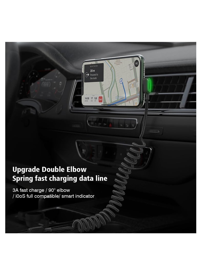 SYOSI Coiled Charging Cable, for Car offices and bedrooms, Right Angle Design Gaming LED Cord 6ft/1.8m Elastic Nylon Cable, Charge and Sync for Phone XS/XS Max/XR, Pad Pro Air 2 and More - Image 5