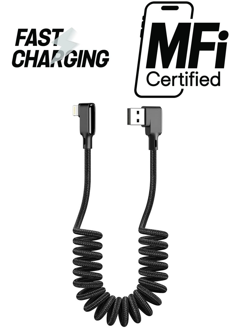 SYOSI Coiled Charging Cable, for Car offices and bedrooms, Right Angle Design Gaming LED Cord 6ft/1.8m Elastic Nylon Cable, Charge and Sync for Phone XS/XS Max/XR, Pad Pro Air 2 and More - Image 1