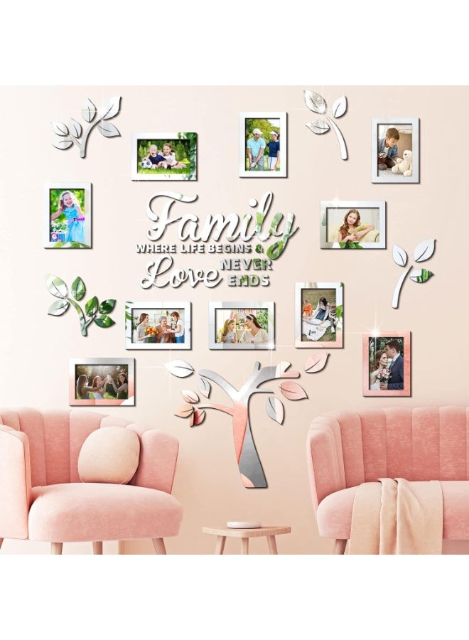 Bukela Family Tree Wall Decal Acrylic 3D DIY Mirror Sticker Photo Frames Removable Wall Art Decals Home Decorations for Living Room Bedroom Kitchen Dining Office, 47 x 47 Inch(Silver) - Image 3